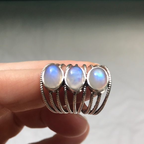 Triple Rainbow Moonstone 925 sterling silver band - Picture 3 of 8